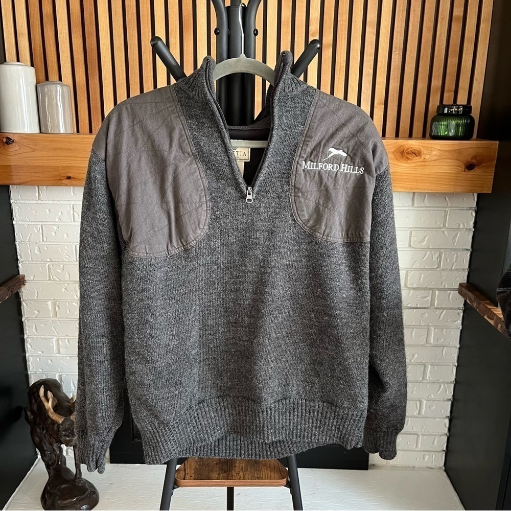Beretta Gray Zip Up Sweater with Quarter-Zip Closure and Relaxed Fit